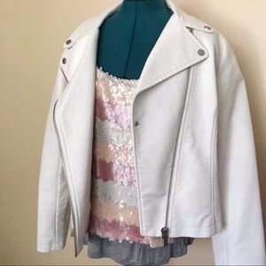 New York & Company White Faux Leather Jacket L